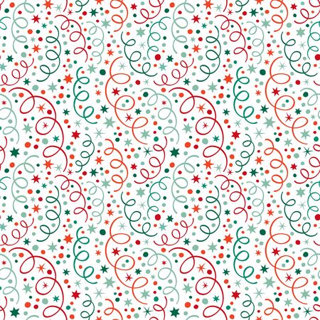 Streamers, stars and confetti seamless pattern.のイラスト素材