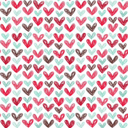 Seamless vector pattern with doodle hearts. Great for Can be fabric, textile, wallpaper, web page background.のイラスト素材