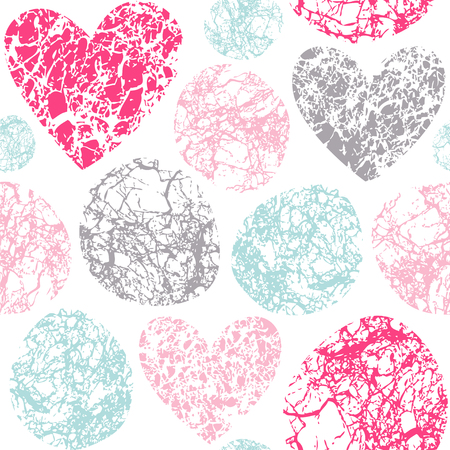 Hearts and ovals with marble effect. Seamless vector pattern.のイラスト素材