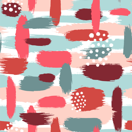 Seamless vector pattern with brush strokes and painted dots. Abstract background.のイラスト素材