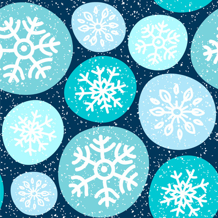 Stylized snow and snowflakes in the night. Seamless vector pattern with snowflakes.のイラスト素材