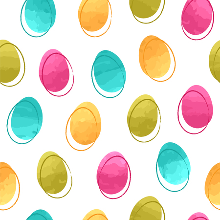Easter background. Seamless vector pattern with blue, green, pink and yellow eggs. Watercolor effect.のイラスト素材