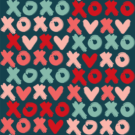 Seamless pattern with phrase xoxo on the dark background.のイラスト素材