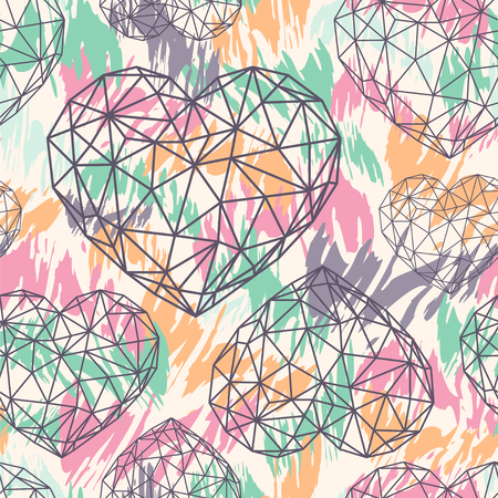 Modern seamless vector pattern with triangular hearts. Hipster background.のイラスト素材