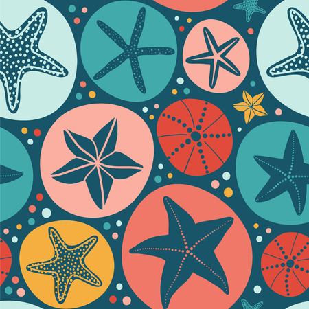 Seamless vector pattern with shells on the dark background.のイラスト素材