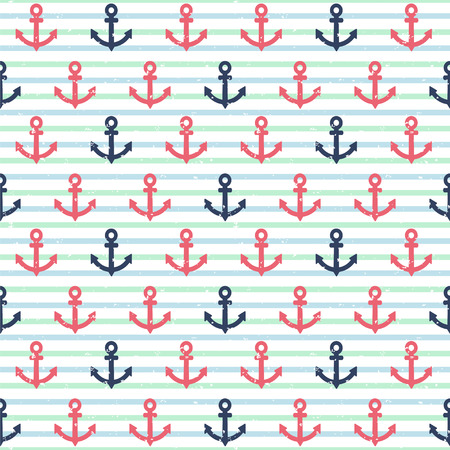 Marine seamless vector pattern with anchors and stripes.のイラスト素材