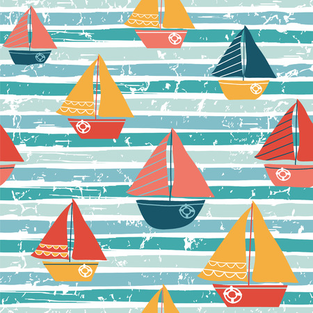 Seamless pattern with boats. Vector illustration with sailboatsのイラスト素材