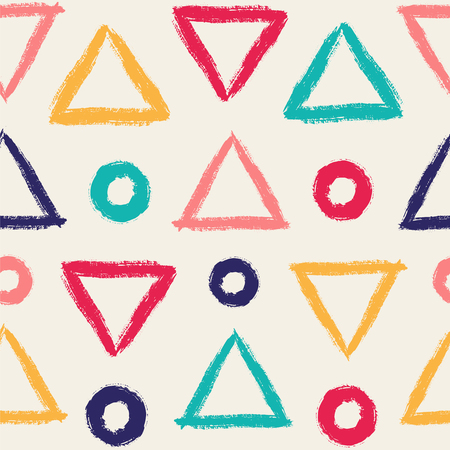 Simple seamless pattern with triangles and circles. Vector background with hand drawn geometric elements.のイラスト素材