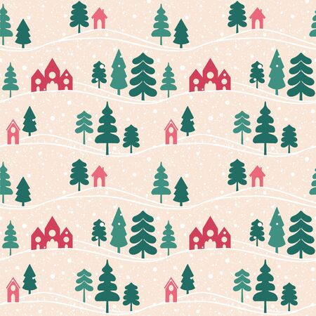 Seamless vector pattern with forest and houses.のイラスト素材