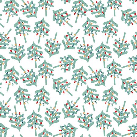 Seamless vector pattern with christmas trees and garlands.のイラスト素材