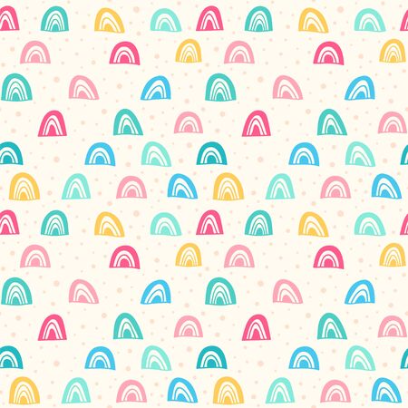 Simple seamless vector pattern with abstract rainbows and dots.のイラスト素材