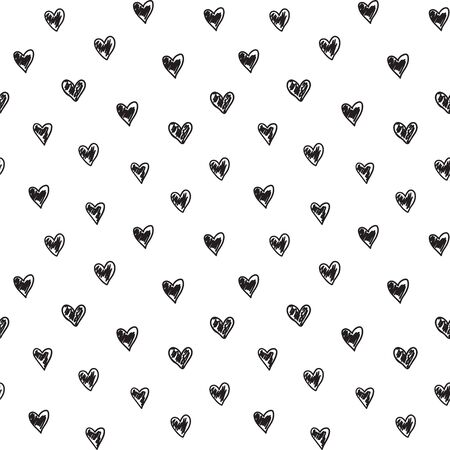Simple seamless vector pattern with doodle hearts. Stylish monochrome print.