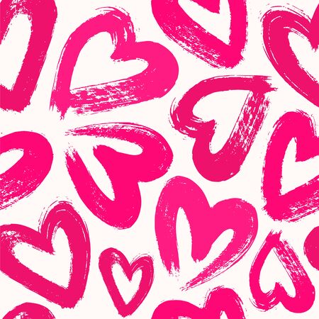 Valentines Day background. Seamless vector pattern with brush strokes red hearts.のイラスト素材