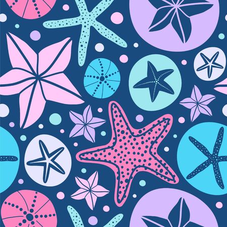 Seamless vector pattern with starfish on a dark background.のイラスト素材