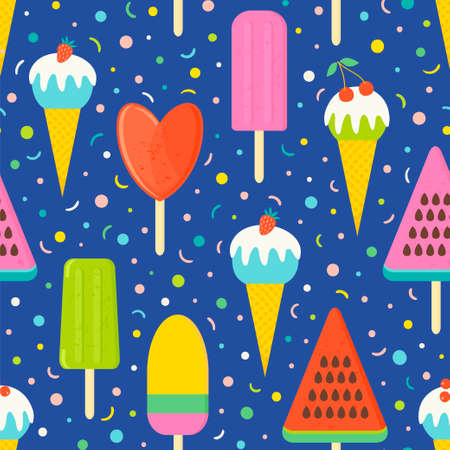 Vector background with ice cream . Seamless pattern with gelato and sprinkles.
