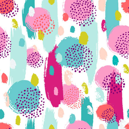Seamless vector pattern with brush strokes in bright colors. abstract painted background. Great for surface design, fabric, wrapping paper and wallpaper.のイラスト素材