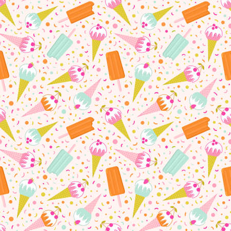 Seamless pattern with ice cream. Vector background with sweets.のイラスト素材