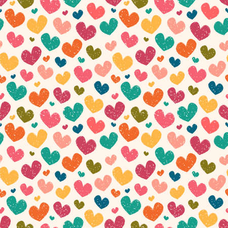 Seamless vector pattern with hearts in retro color palette.のイラスト素材