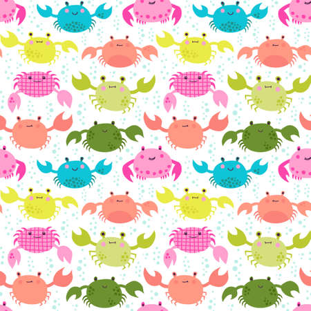 Seamless vector pattern with crabs. Cute background with sweet-faced crabs.のイラスト素材