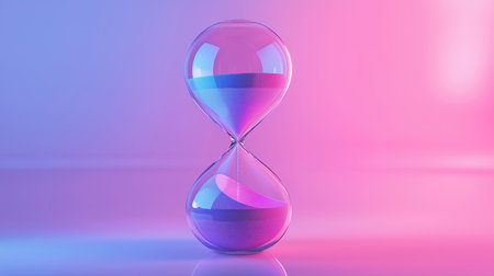 A visually striking hourglass with a gradient of purple and blue hues symbolizing the passage of time in a modern and artistic way.の素材