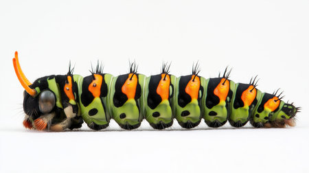 Discover the stunning details of this vibrant caterpillar showcasing unique colors and patterns as it prepares for its metamorphosis into a beautiful butterfly.の素材