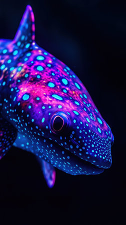 Dive into the enchanting beauty of this vibrant luminescent shark showcasing a stunning array of colors and patterns that illuminate the ocean depths.の素材