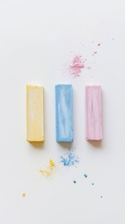 Discover the beauty of vibrant pastel chalk sticks in yellow blue and pink. Perfect for adding color to art projects drawings and creative expressions.の素材