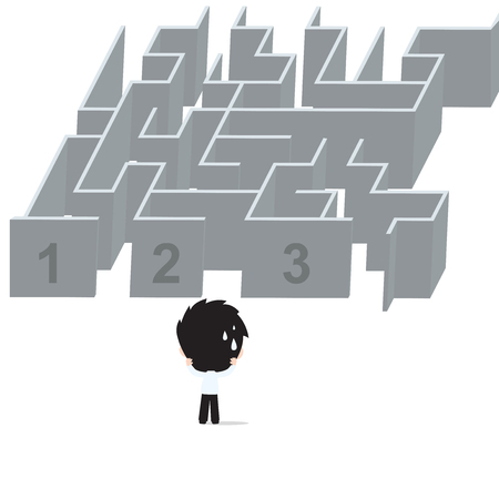 Businessman got problem with confusing and standing in front of maze and find out solution, isolated on white backgroundのイラスト素材