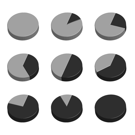 Business Graph diagram chart icon set for design presentation in vector, 3D pie chart in mono toneのイラスト素材
