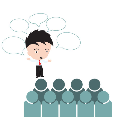 Businessman talking with bubble call out for meeting brainstorm with group people, professional Success changed management Concept on white backgroundのイラスト素材