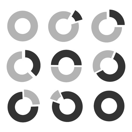 Business Graph diagram chart icon set for design presentation in vector, doughnut pie chart in mono toneのイラスト素材