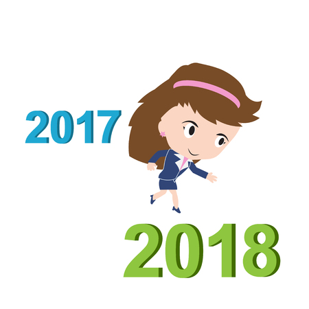 Happy business woman running from 2017 to 2018, new year success concept, vectorのイラスト素材