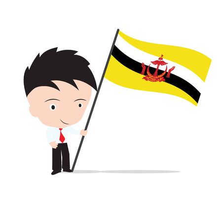 Businessman standing and, holding flag of Bruneiのイラスト素材