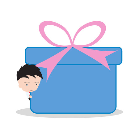 Businessman and box, goods, gift delivery for shipping and service 24hrs concept isolated on white backgroundのイラスト素材