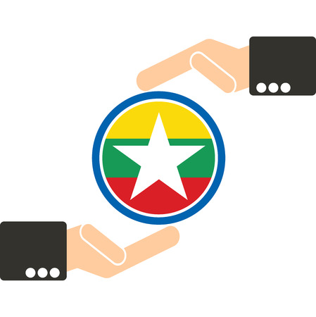 businessman hand with Myanmar flagのイラスト素材