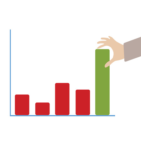 Abstract conceptual image of business hand push the business chart green color bar as backgroundのイラスト素材