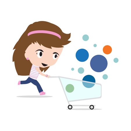 woman cartoon shopping cart, on white backgroundのイラスト素材