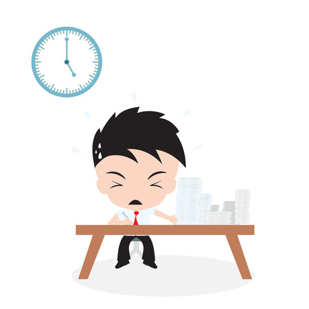 lot of Jobs to do and businessman working with rush time, on white backgroundのイラスト素材