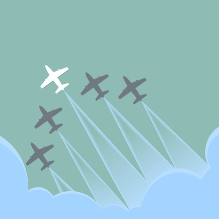 white plane leading black plane, leadership conceptのイラスト素材