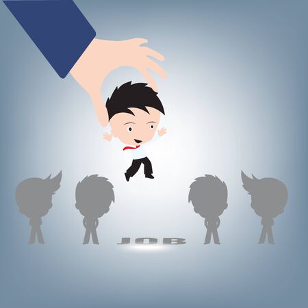 businessman hand put man to right job, human resource concept illustration vector in flat designのイラスト素材
