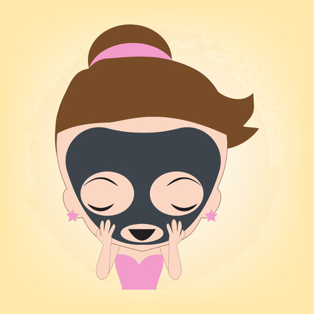 Woman happy with facial black mask beauty on face for spa healthy, illustration vector in flat designのイラスト素材
