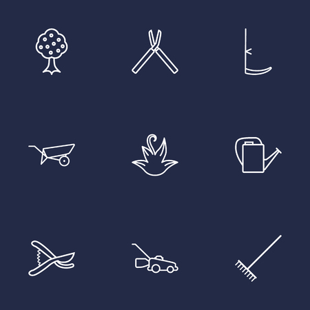 Set Of 9 Farm Outline Icons Set.Collection Of Barrow, Herb, Secateurs And Other Elements.のイラスト素材