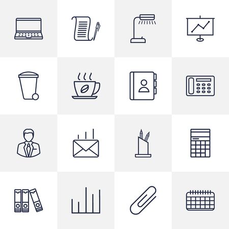Set Of 16 Bureau Outline Icons Set.Collection Of Date, Telephone Directory, Hot Drink And Other Elements.のイラスト素材