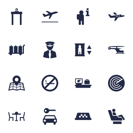 Set Of 16 Airplane Icons Set.Collection Of Radiolocator, Vip, Chopper And Other Elements.のイラスト素材