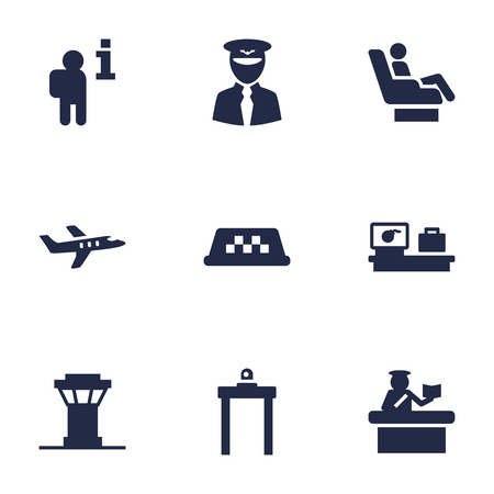 Set Of 9 Airplane Icons Set.Collection Of Aircraft, Security, Rectifier And Other Elements.のイラスト素材
