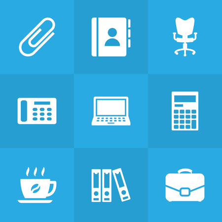 Set Of 9 Work Icons Set.Collection Of Address Book, Calculator, Office Chair And Other Elements.のイラスト素材