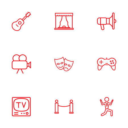Set Of 9 Entertainment Outline Icons Set.Collection Of Barrier Rope, Dancing Man, Masks And Other Elements.のイラスト素材
