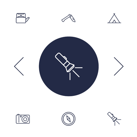 Set Of 6 Adventure Outline Icons Set.Collection Of Compass, Pocket Torch, Shelter And Other Elements.のイラスト素材