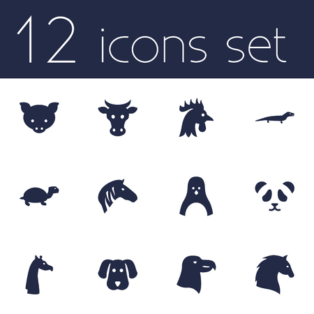 Set Of 12 Alive Icons Set.Collection Of Rooster, Hound, Aquila And Other Elements.のイラスト素材