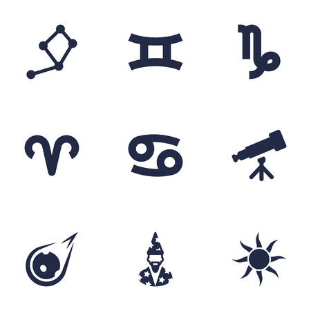 Set Of 9 Horoscope Icons Set.Collection Of Augur, Crab, Binoculars And Other Elements.のイラスト素材
